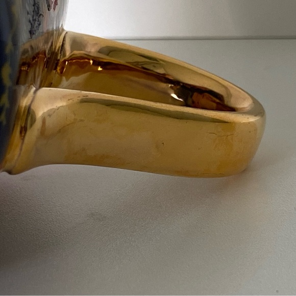 Rifle Paper Co. for Anthropologie Mug “D” Floral Gold Handle Trim Coffee Blue - Picture 14 of 16